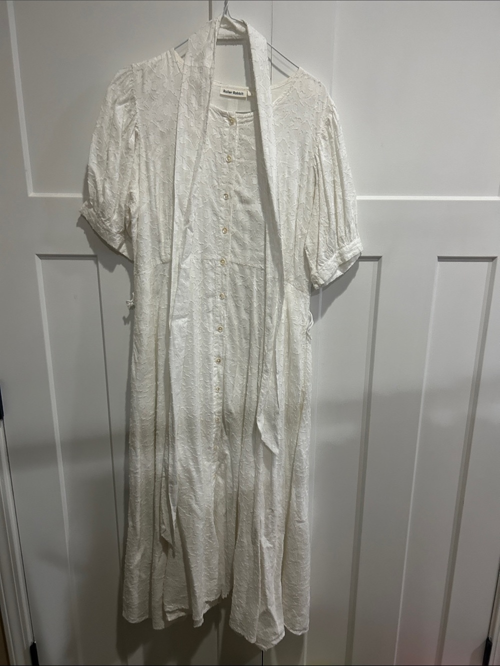 Roller Rabbit White Button-Front Lace Midi Dress with Tie -NWOT